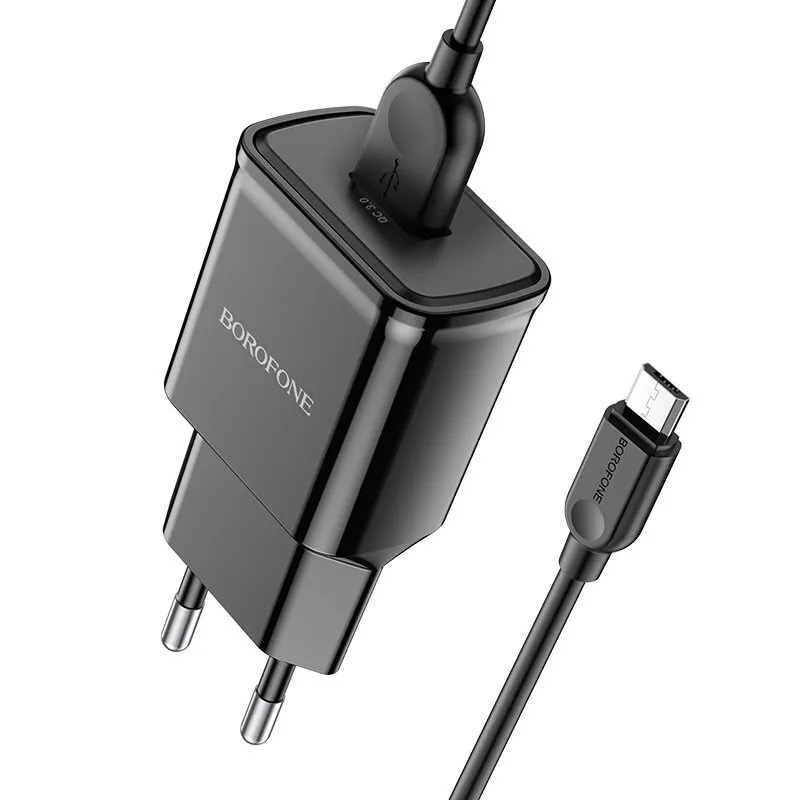 BOROFONE BA59A/ Сетевое ЗУ + Кабель Micro 1m/ QC3.0/ 1USB/ Выход: 5V_9V_12V, 18W/ Черный