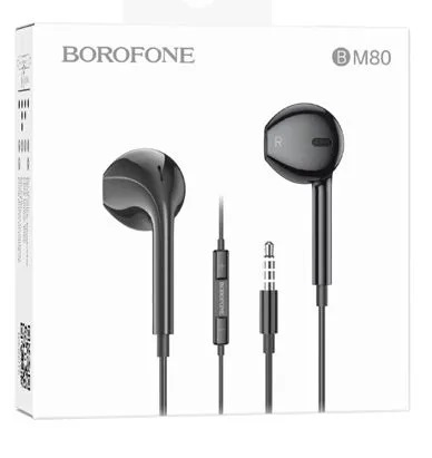 BOROFONE BM80 Max/ Вкладыши/ Регулировка громкости/ 1,2м/ Jack 3.5мм/ Черный
