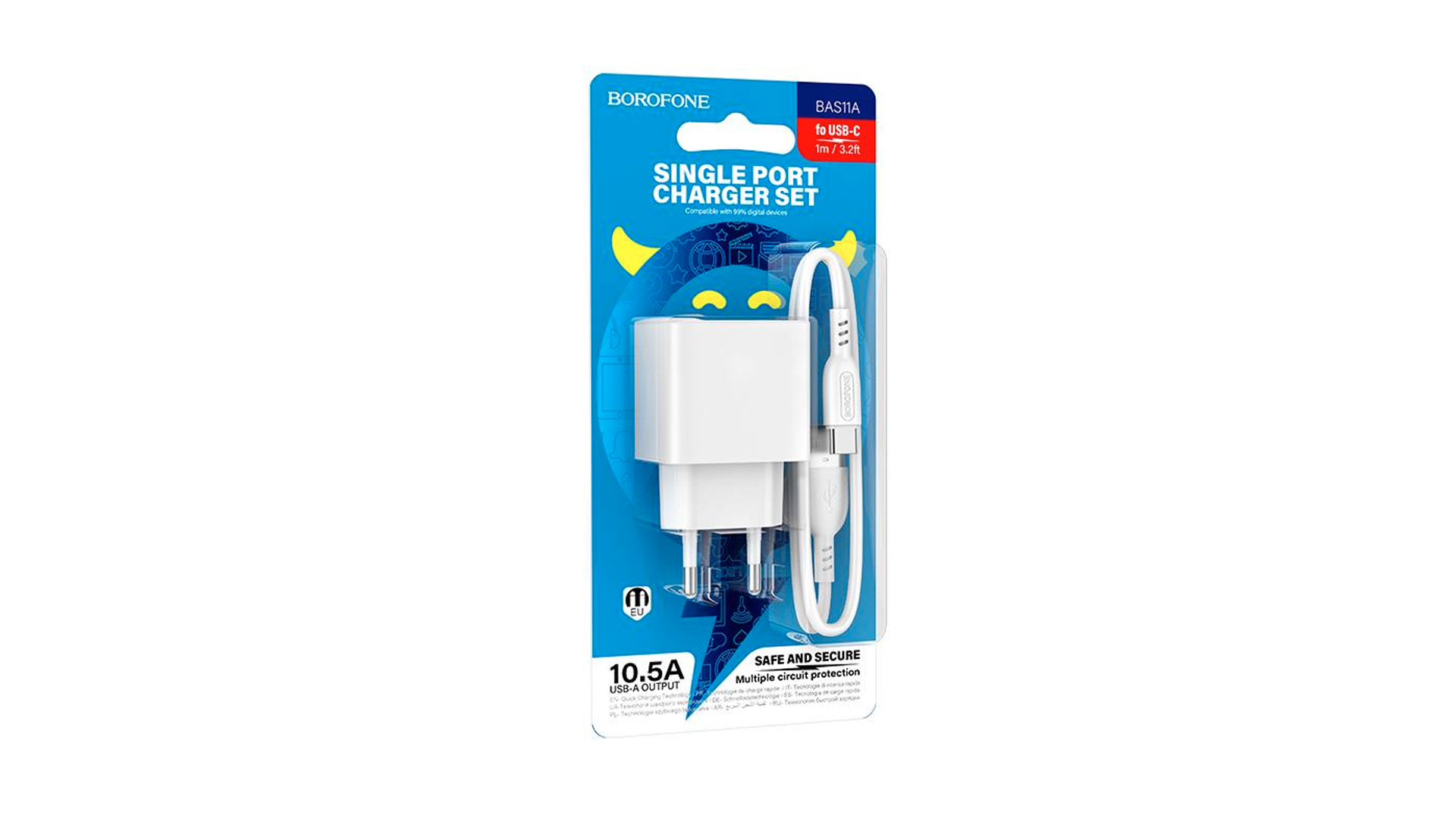 BOROFONE BAS11A/ Сетевое ЗУ + Кабель Type-C 1m/ 1USB/ Выход: 10,5W/ 2.1A/ Белый