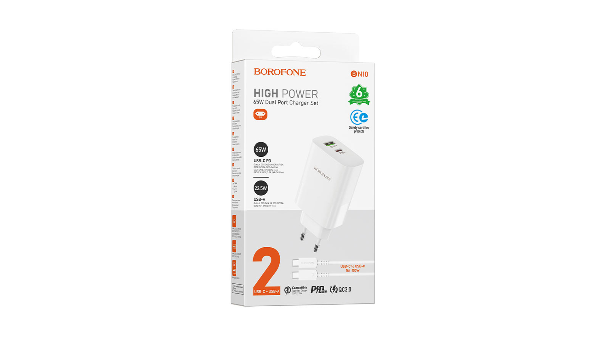 BOROFONE BN10/ Сетевое ЗУ 1USB/ 1PD/ Выход: 65W/ Белый