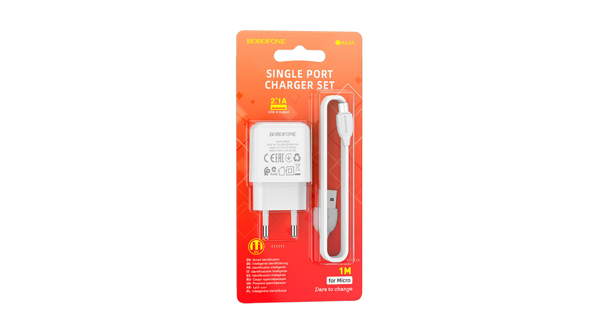 BOROFONE BA64A/ Сетевое ЗУ + Кабель Micro 1m/ 1USB/ Выход: 10.5W/ 2,1A/ Белый