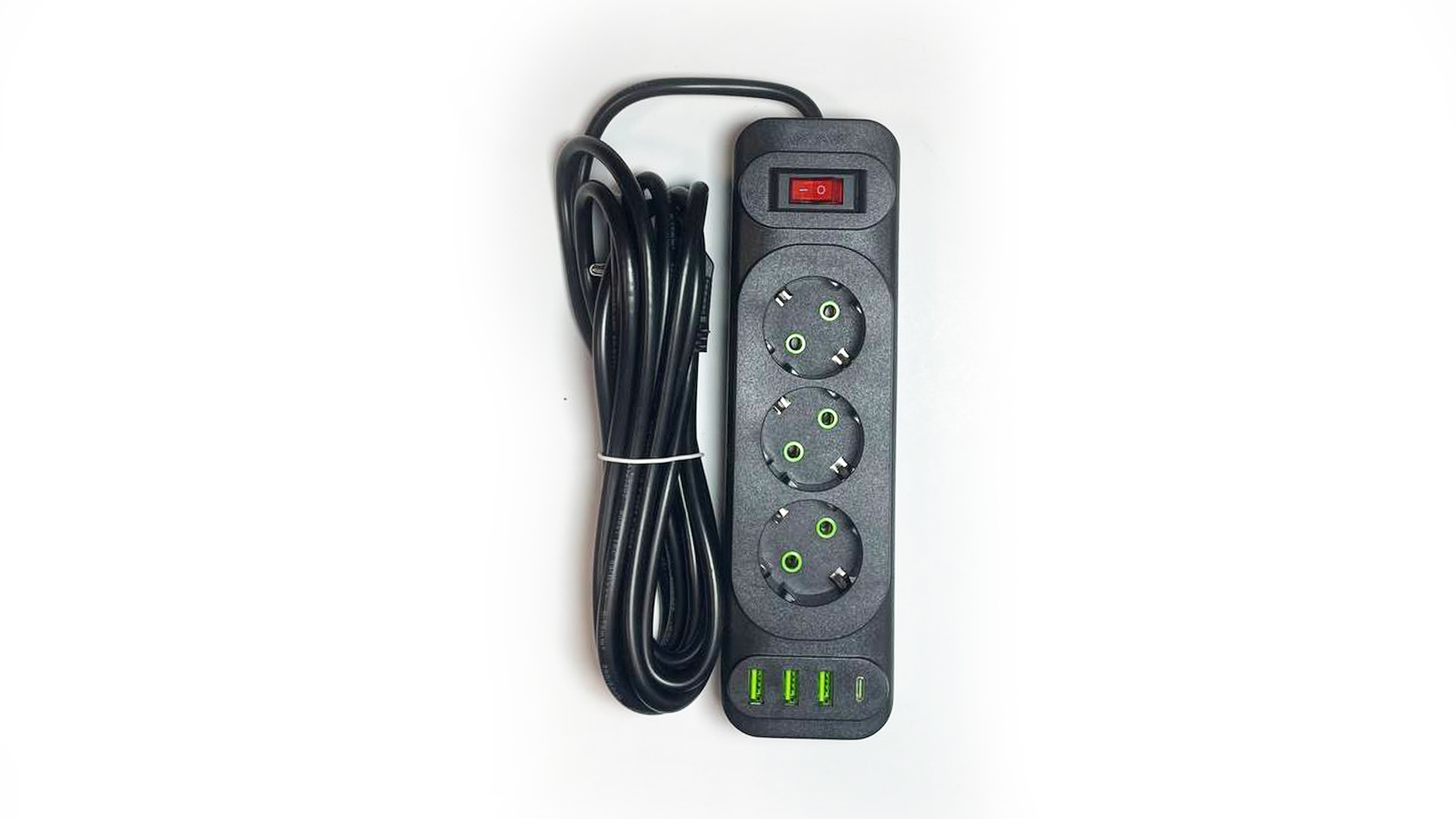Amper сетевой удлинитель, 4,0м, 3 розетки, 10А, 2500 Вт, 3usb,1Type-C, черный.JH-1081U-4B