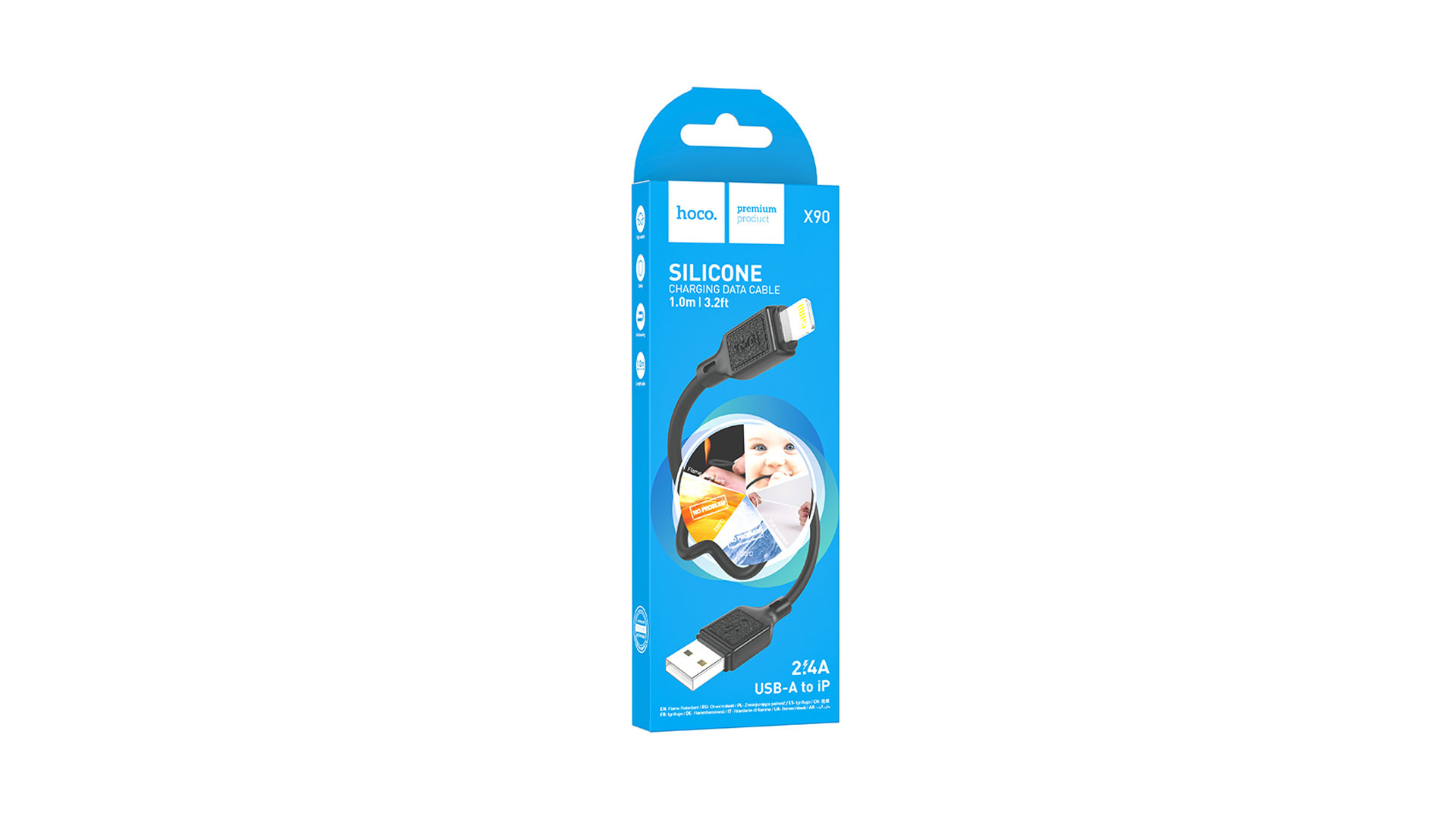 Кабель HOCO X90/ USB - Lightning/ 1м/ 2.4A/ Силикон/ Черный