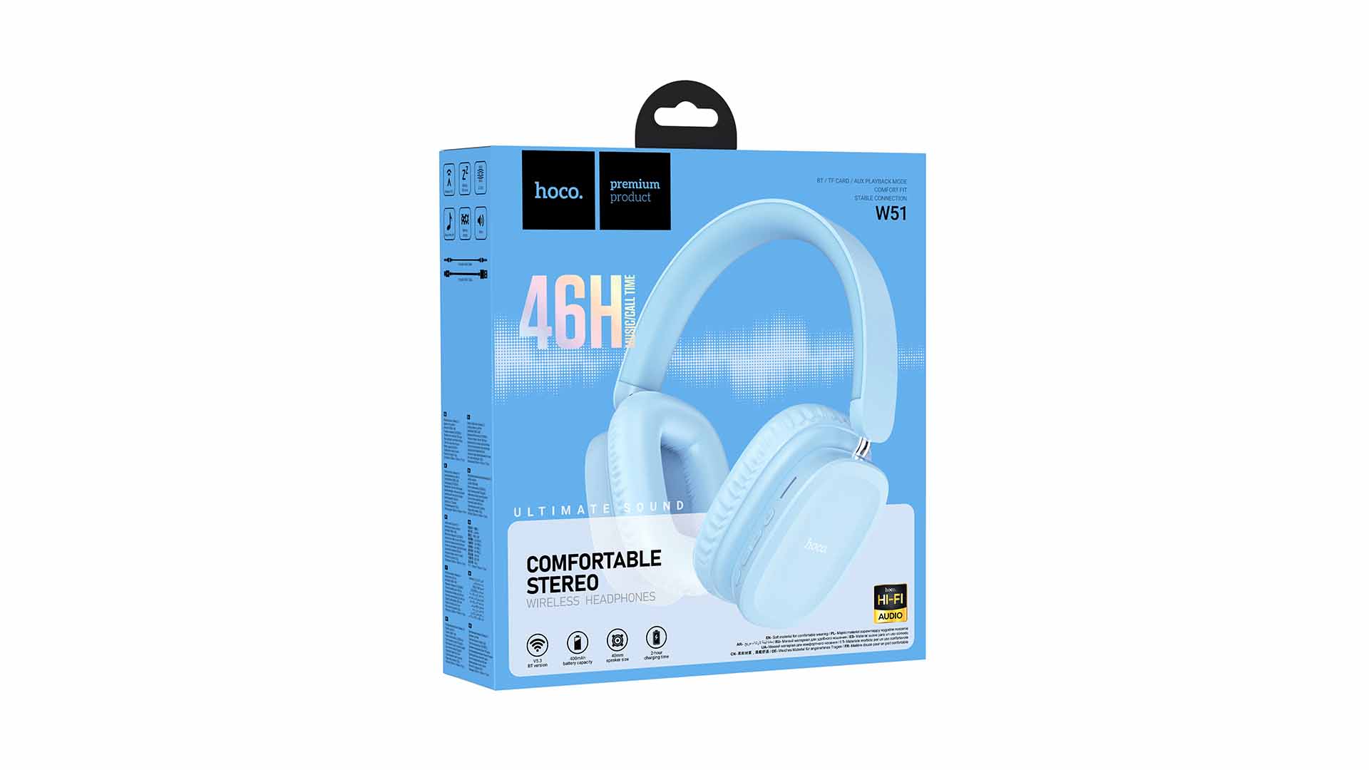 Наушники беспроводные HOCO W51/ Накладные/ Микрофон/ 400mAh/ MP3/ BT5.0/ Синий