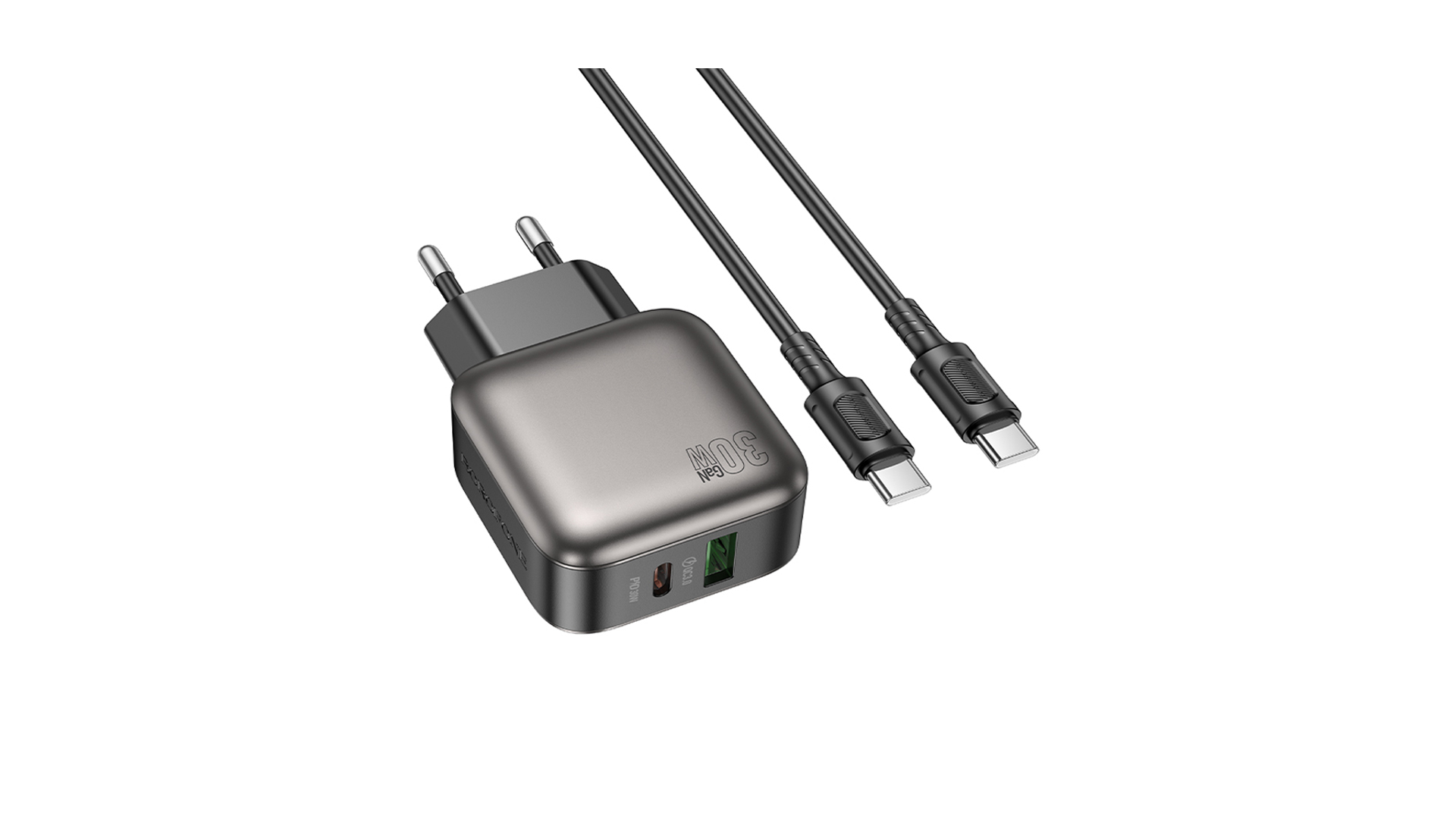 BOROFONE BAS55A/ Сетевое ЗУ + Кабель Type-C--Type-C/ 1USB/ PD/ Выход: 5V_9V_12V, 30W/ Черный