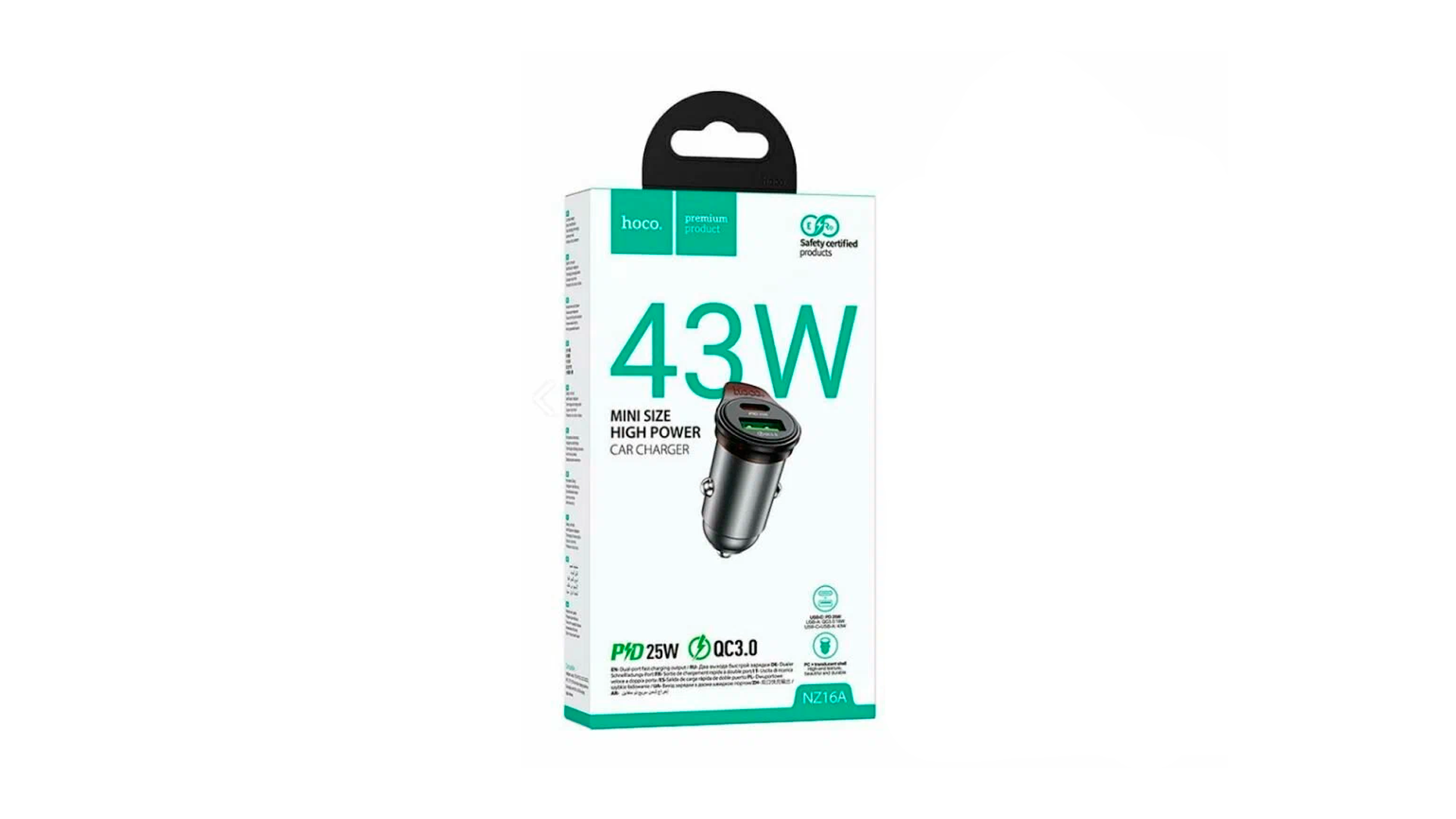 Адаптер в прикуриватель HOCO NZ16A/ 1USB/ 1PD/ 43W/ Металлик