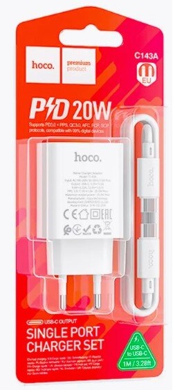 СЗУ HOCO C143A/ Type-C - Type-C/ 1PD/ Выход: 20W/ Белый