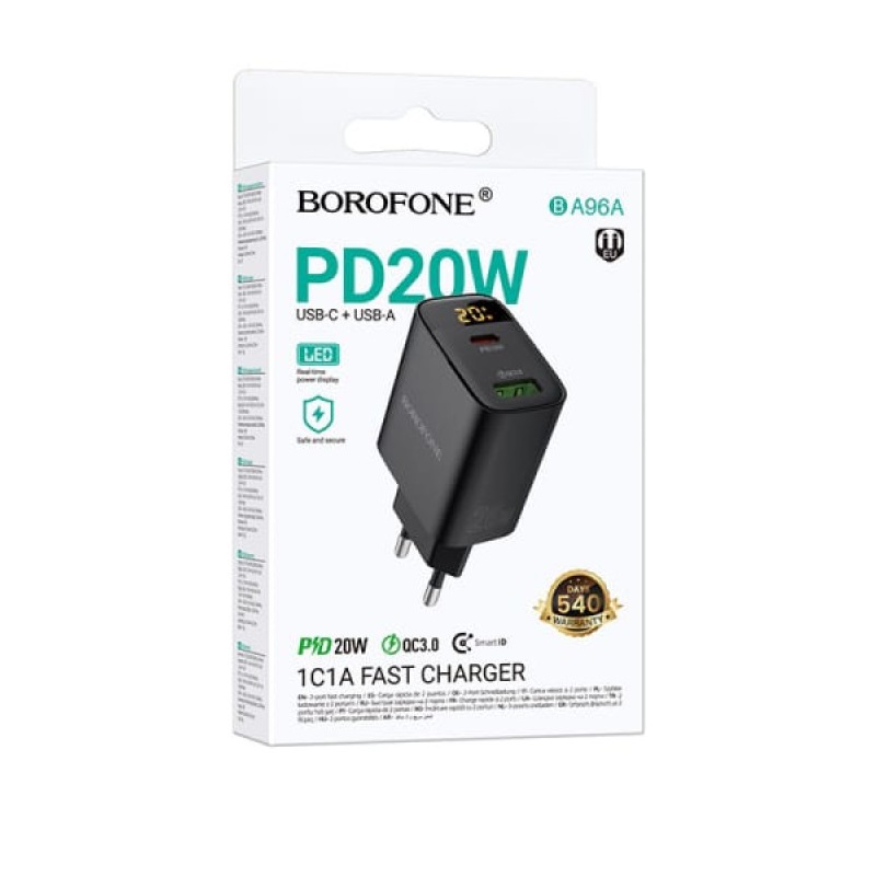 СЗУ BOROFONE BA96A/ 1USB/ 1PD/ Выход: 18W+20W/ Черный