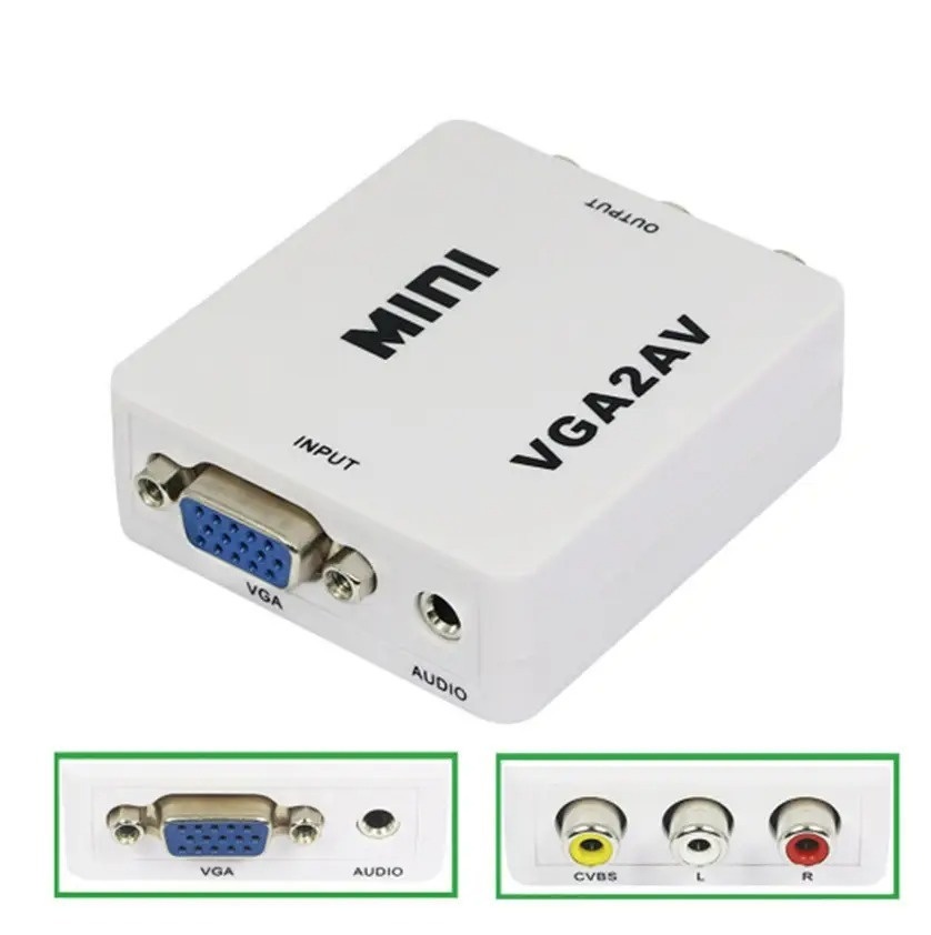 Адаптер H129 Mini AV2VGA 1080p Converter to 3 rca (White) 10pcs