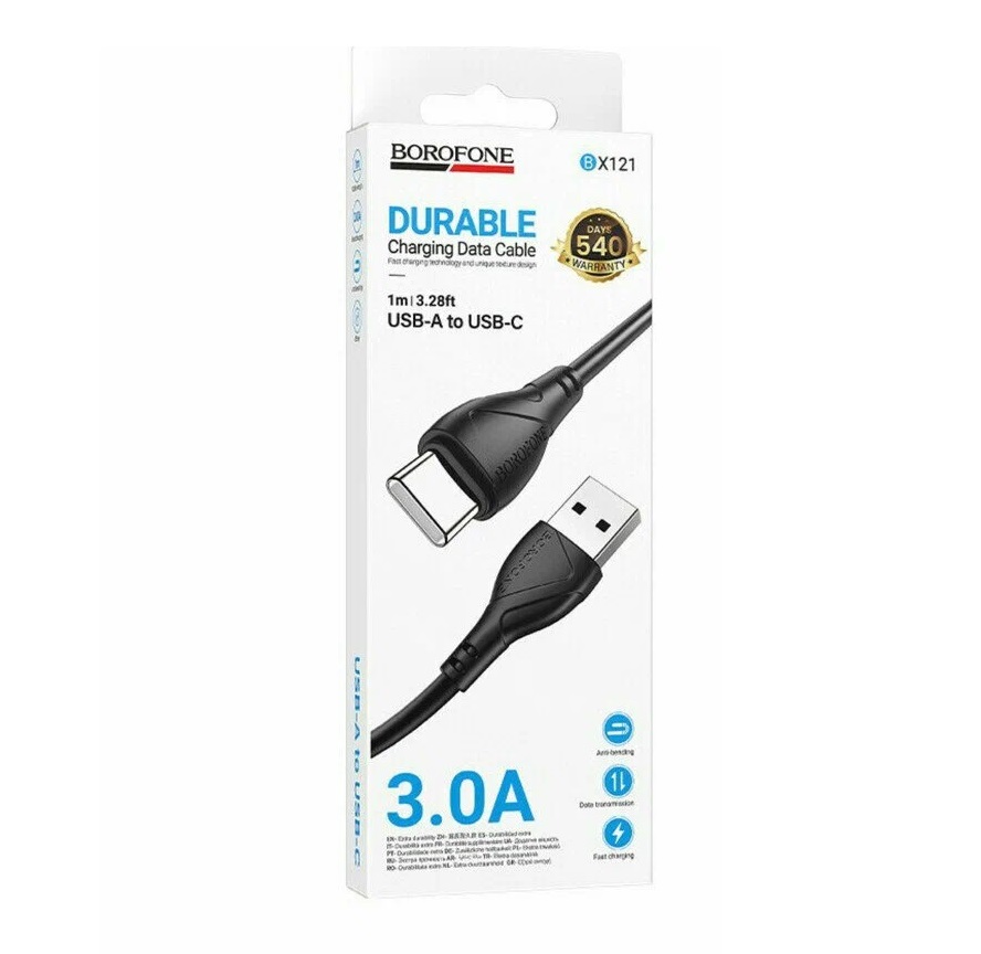 Кабель BOROFONE BX121/ USB - Type-C/ 1m/ 3.0A/ ПВХ/ Черный