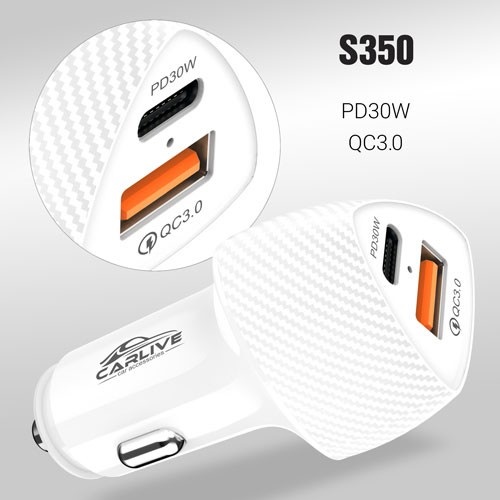 Автомобильное зарядное устройство Carlive CR34 QC3.0 + PD30W (White)