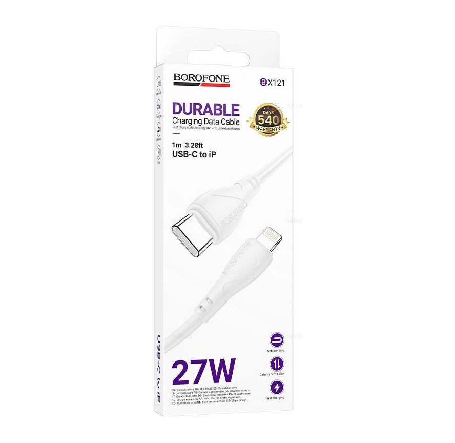 Кабель BOROFONE BX121/ Type-C- Lightning/ 1м/ 27W/ ПВХ/ Белый