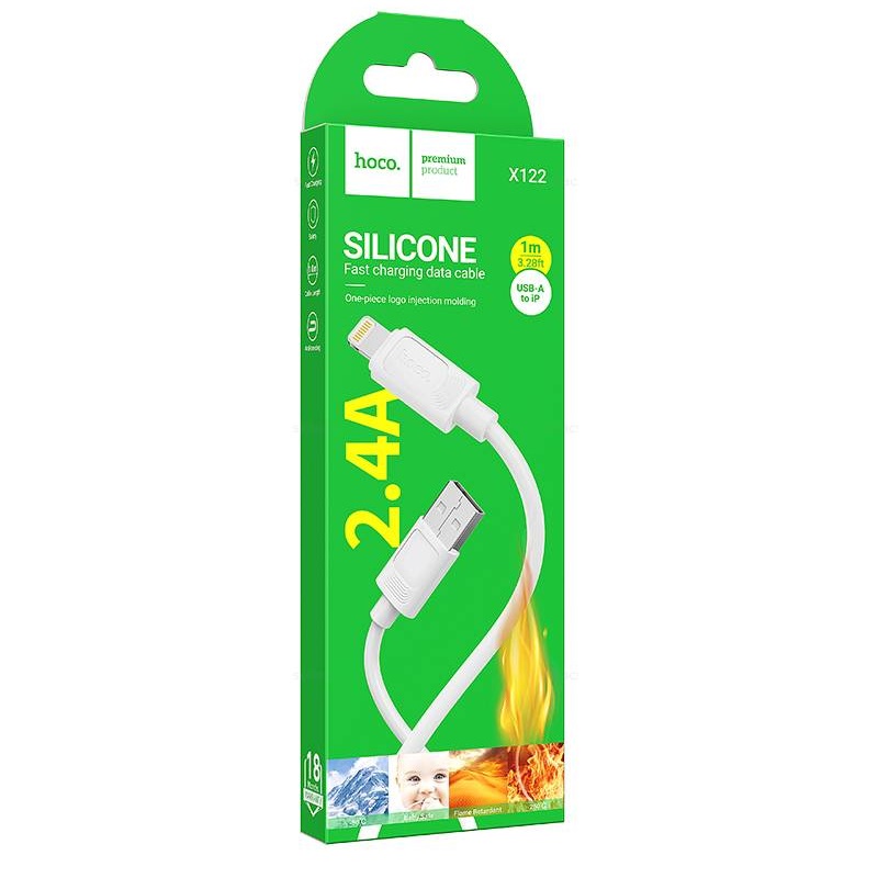 Кабель HOCO X122/ USB - Lightning/ 1м/ 2.4A/ Силикон/черный
