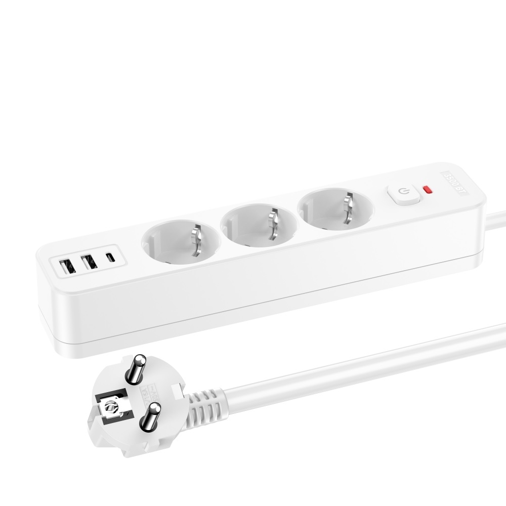 Perfeo сетевой фильтр "REAL HOME" 3,0м, 3 розетки, 2USB+1TYPE-C, 16А, 3500 Вт,тройная защита,белый.