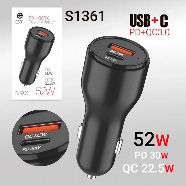 Автомобильное зарядное устройство deespi ES31 PD30W+QC3.0 55W (Black)