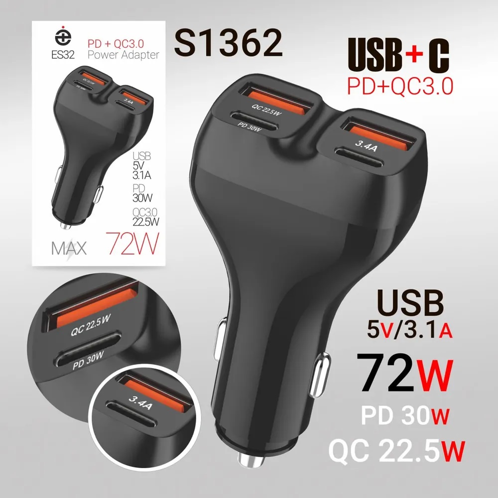 Автомобильное зарядное устройство deespi ES32 2 PD30W + 2 QC3.0  (Black)