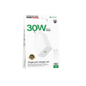 СЗУ BOROFONE BA107A + Кабель Type-C - Lightning/ PD/ Выход: 30W/ Белый