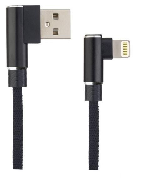PERFEO Кабель USB A вилка - Lightning вилка, 2.4A, угловой, черн., длина 1 м., Light Premium (I4315)