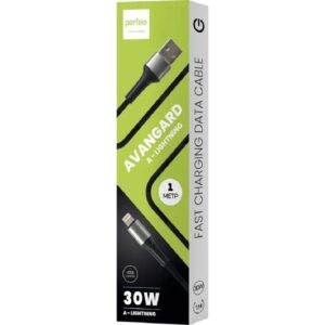PERFEO Кабель USB A вилка - Lightning вилка, 30W, черный, длина 1 м., AVANGARD (I4335)