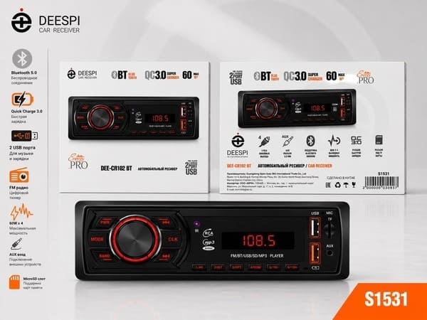 Автомагнитола DEESPI DEE-CR102BT 2USB/BT/TF/FM/ISO/4RCA